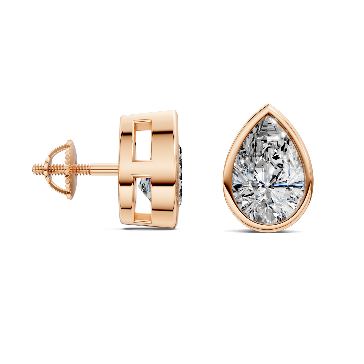 Pear Cut Lab Diamond Bezel Stud Earrings