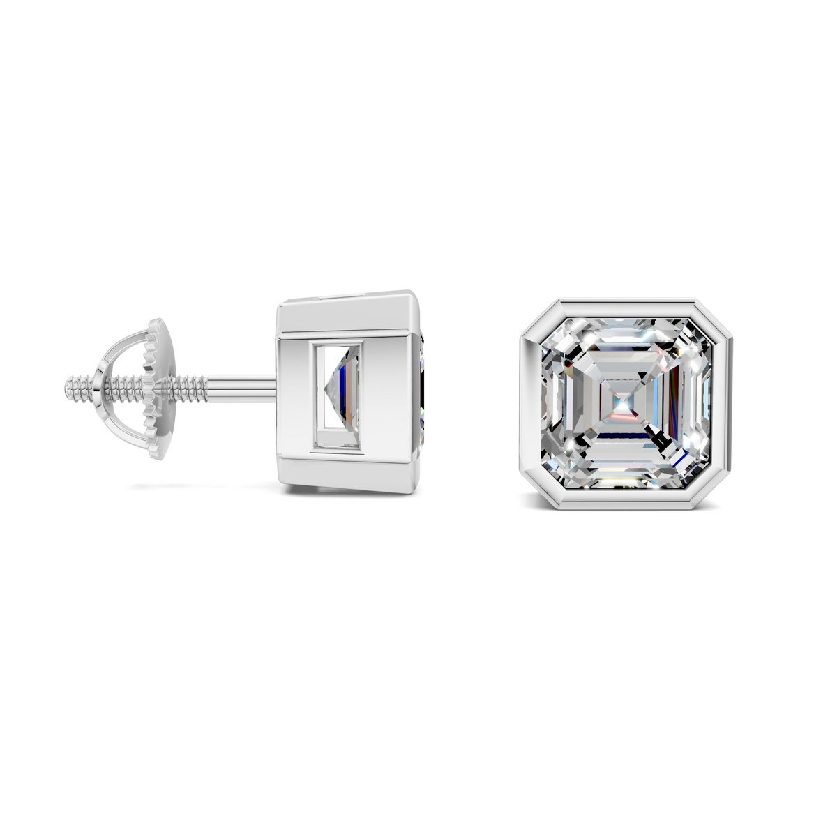 Asscher Cut Lab Diamond Bezel Stud Earrings
