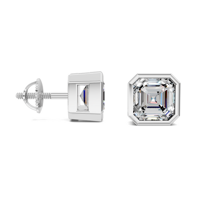 Asscher Cut Lab Diamond Bezel Stud Earrings
