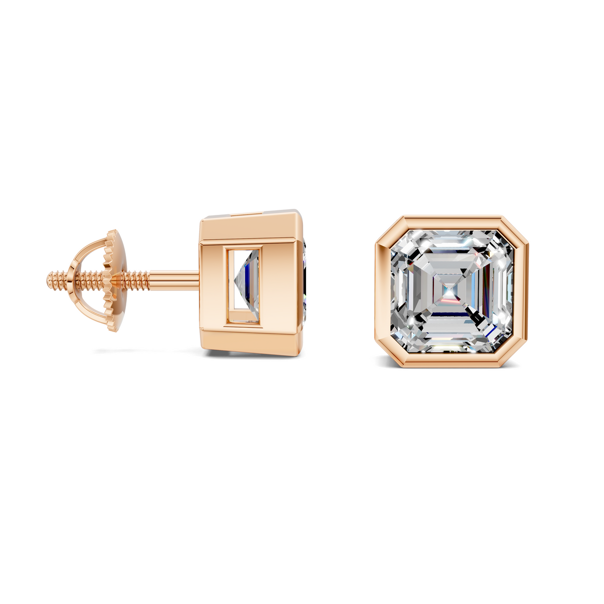 Asscher Cut Lab Diamond Bezel Stud Earrings
