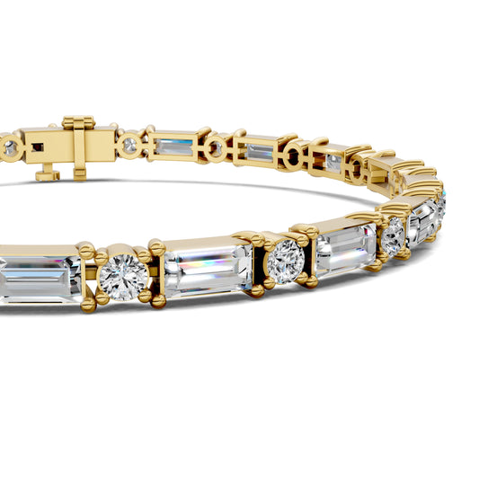 2.5 carat baguette and round lab grown diamond tennis bracelet in gold by Opes & Co