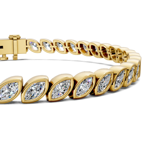 5 carat marquise lab grown diamond bezel tennis bracelet in gold by Opes & Co