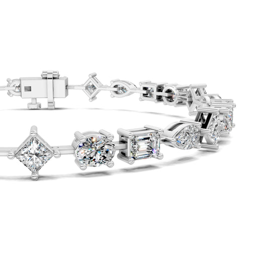 5.5 carat mixed fancy shape lab grown diamond link bracelet in gold by Opes & Co