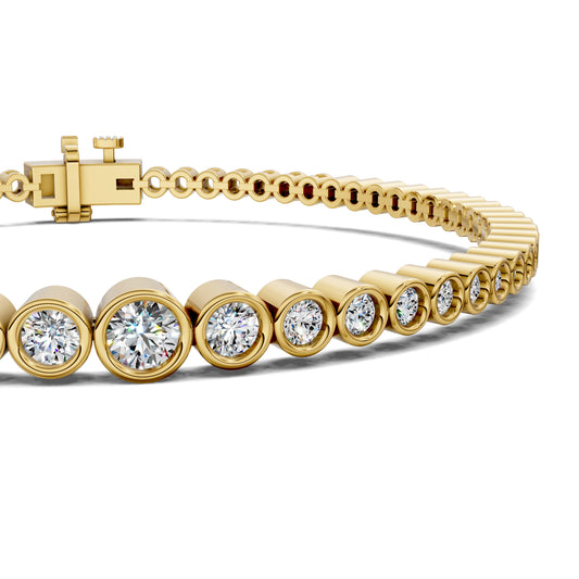 2 carat graduated lab grown diamond bezel tennis bracelet in gold by Opes & Co