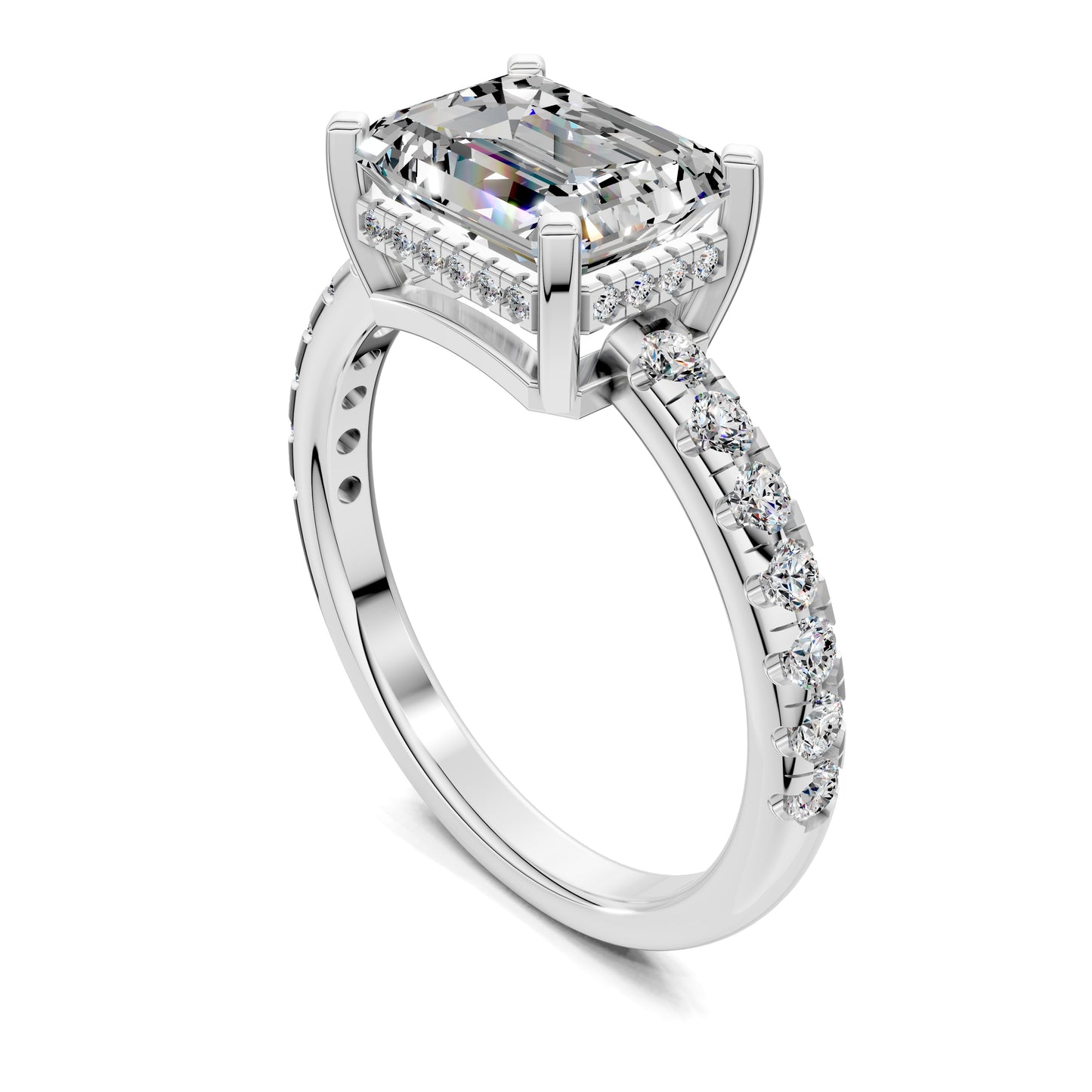 Jessica Pavé Diamond Engagement Ring – 2ct Emerald Lab Grown Diamond