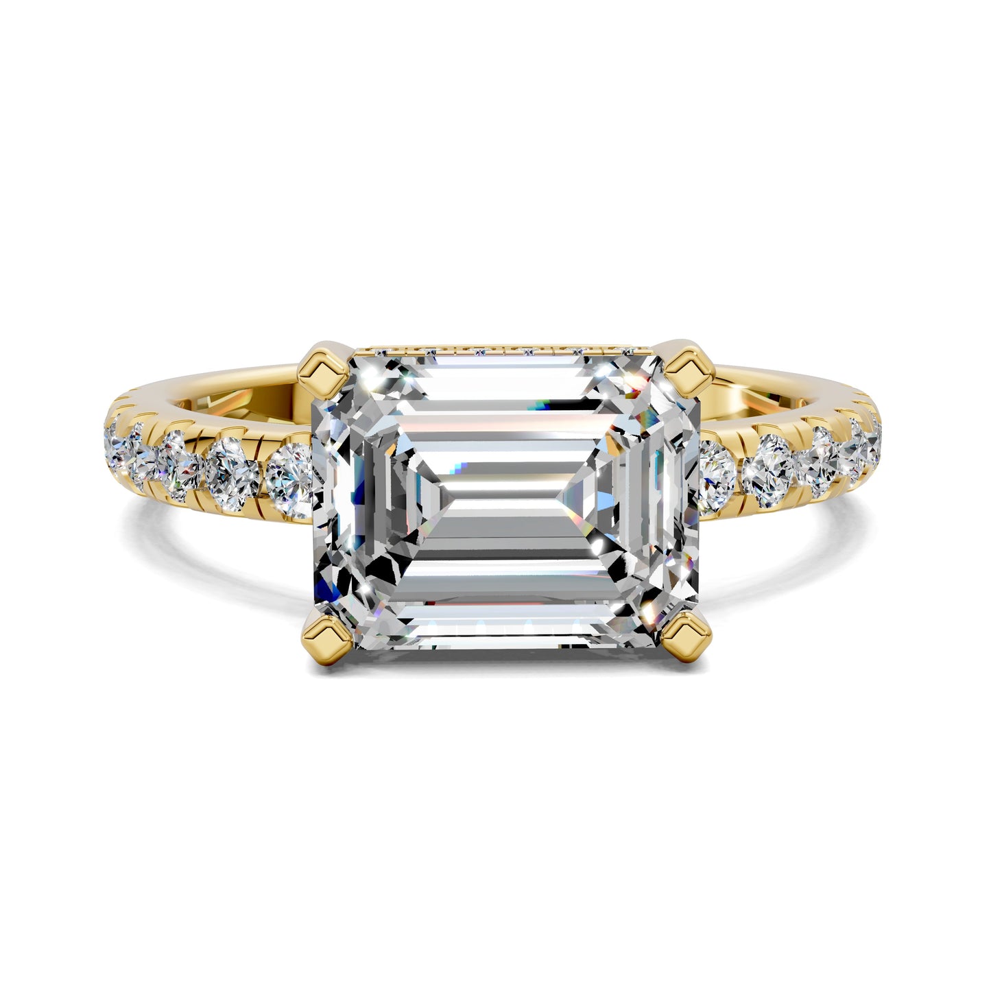 2 carat lab grown diamond engagement ring emerald cut pavé setting in gold by Opes & Co