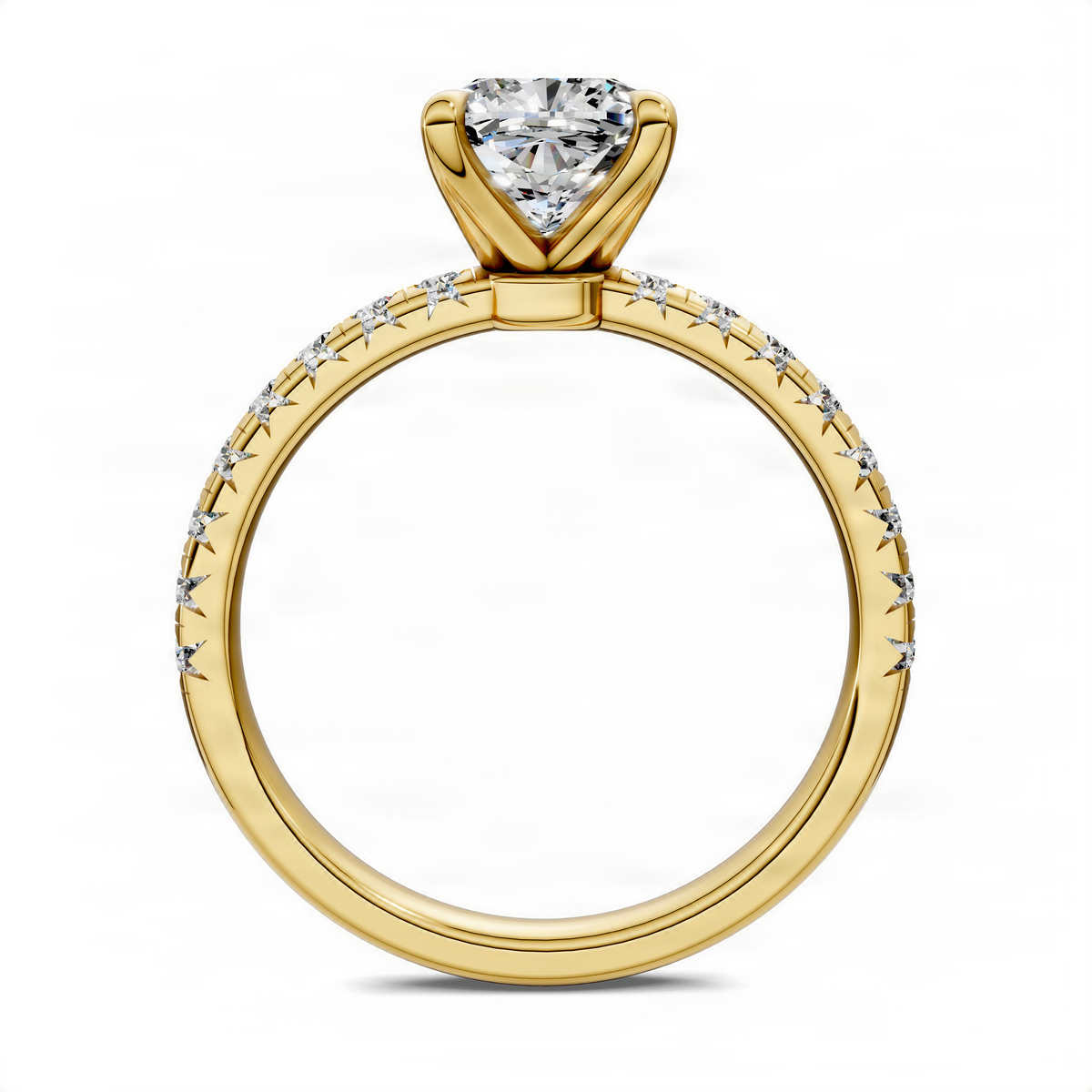Opes scalloped pavé ring with cushion-cut center stone in yellow gold
