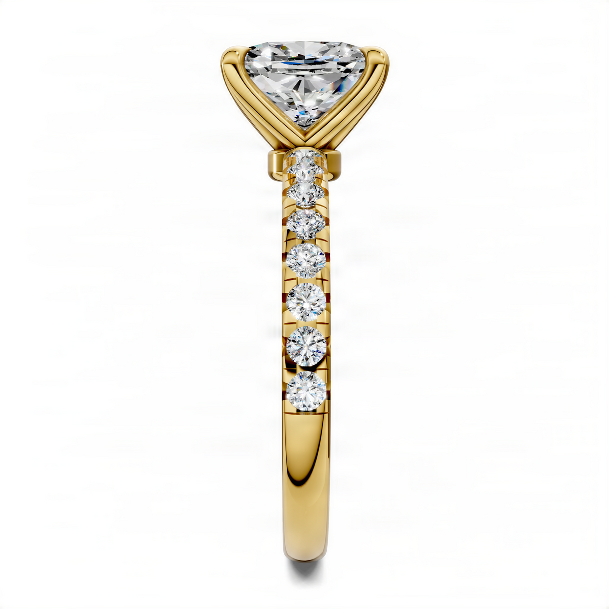 Cushion pavé ring in yellow gold with a large center stone