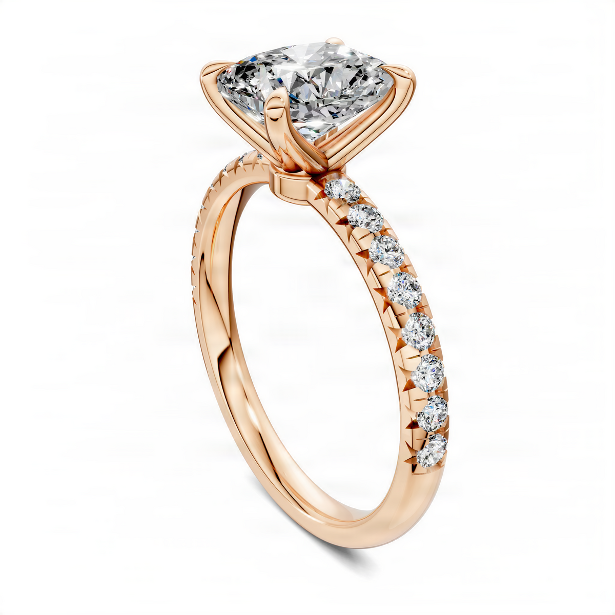Opes scalloped pavé ring with cushion-cut center stone in rose gold