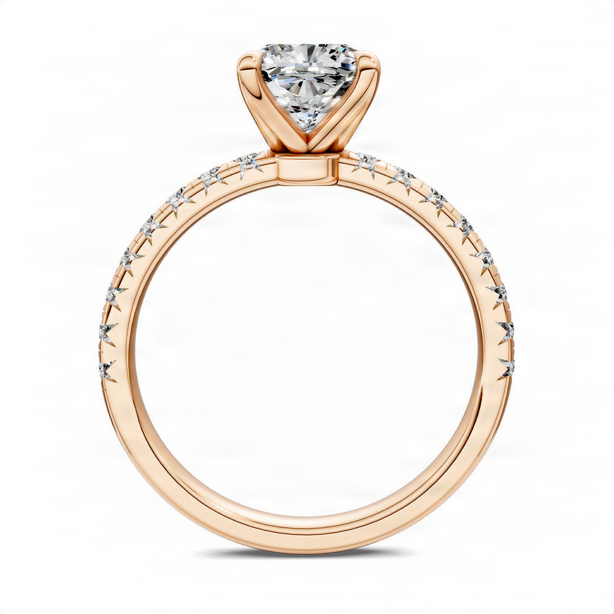 Yellow gold pavé engagement ring with cushion-cut center stone