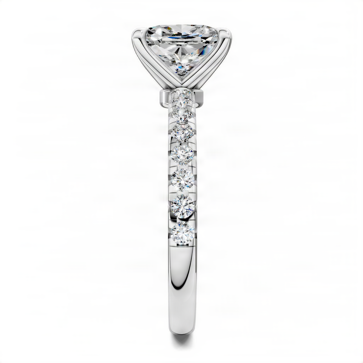 Cushion-cut pavé ring with scalloped band