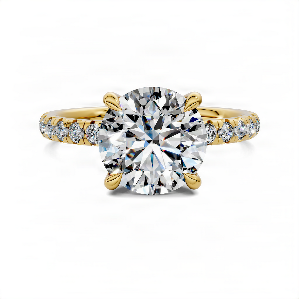 Opes round scalloped pavé ring with round center stone and pavé yellow gold band
