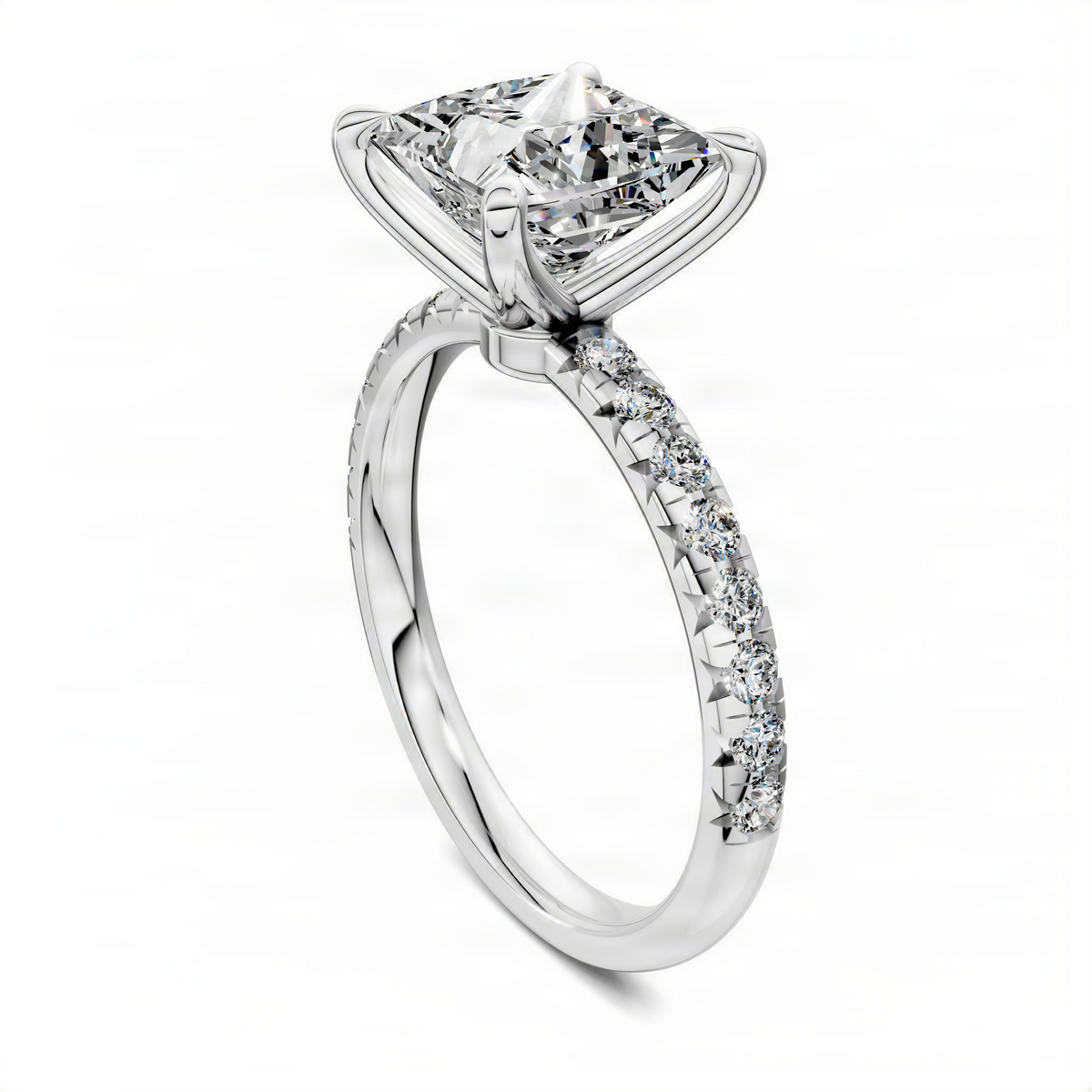 Opes princess-cut pavé ring with scalloped band and square center stone