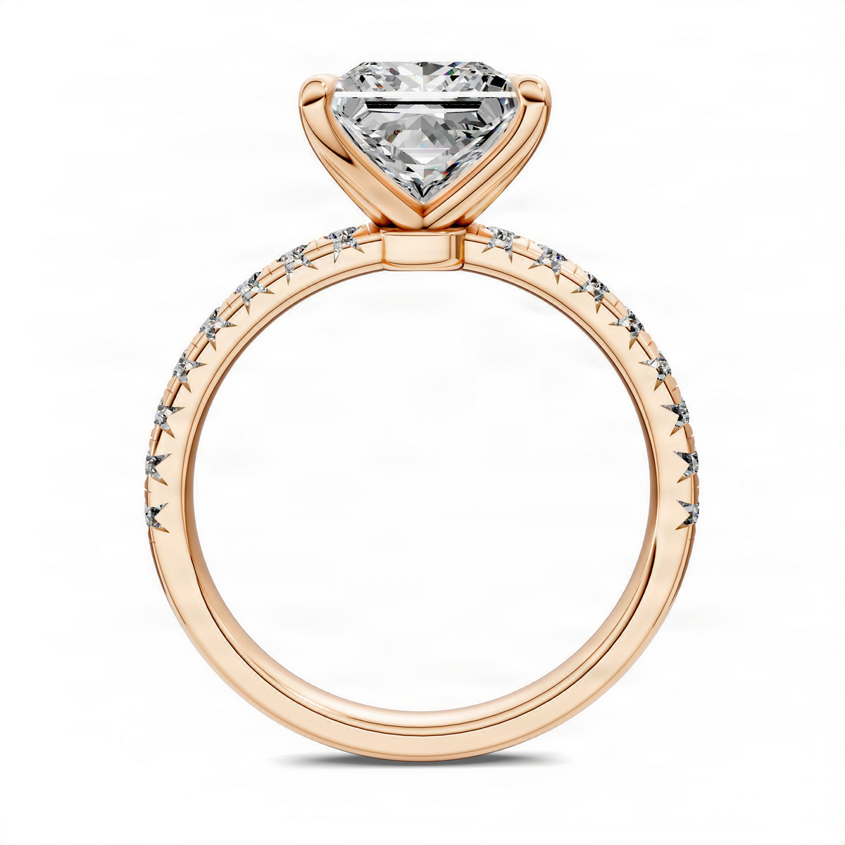 Opes Princess scalloped pavé ring with princess-cut center stone and pavé band