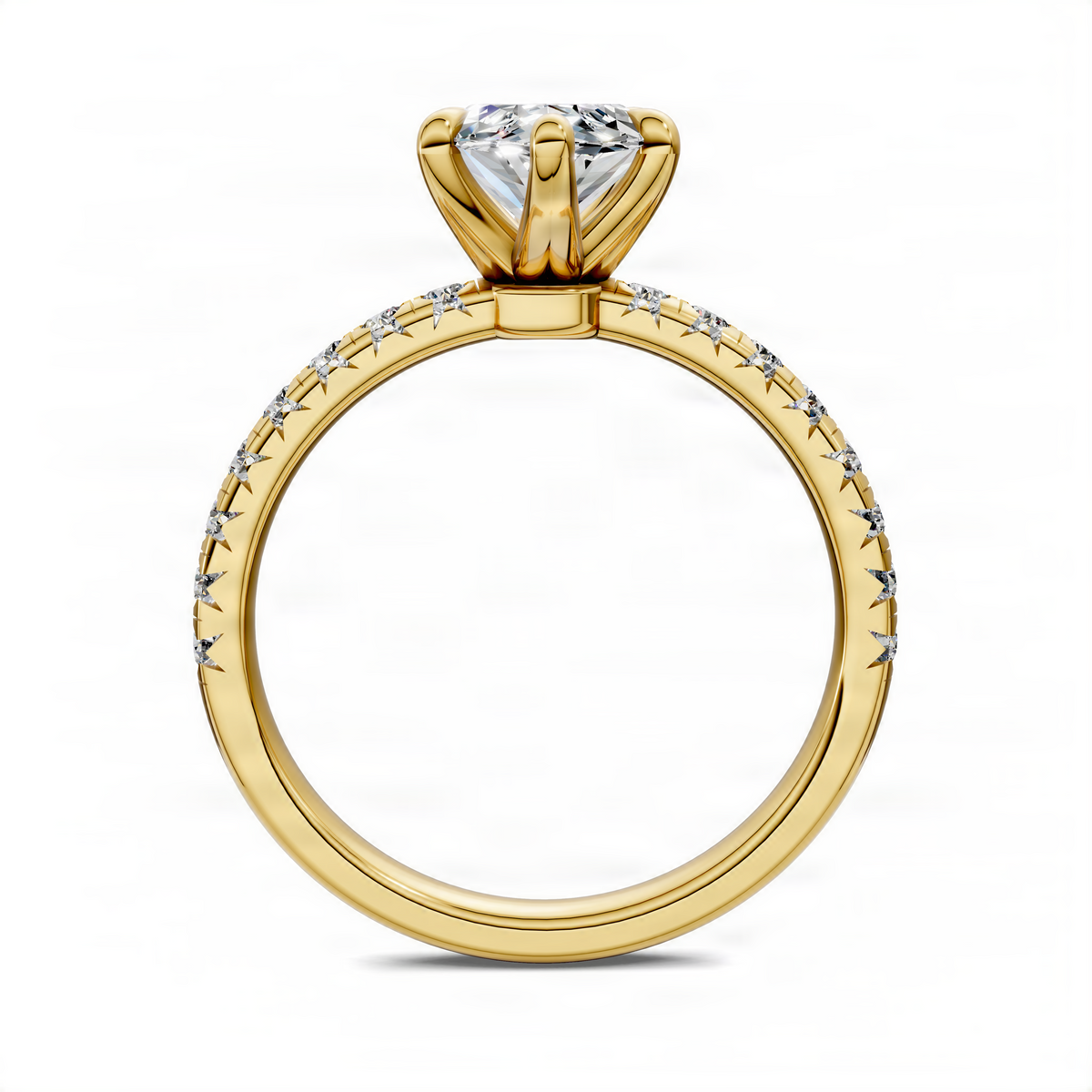 Yellow gold marquise-cut pavé ring with scalloped diamond band