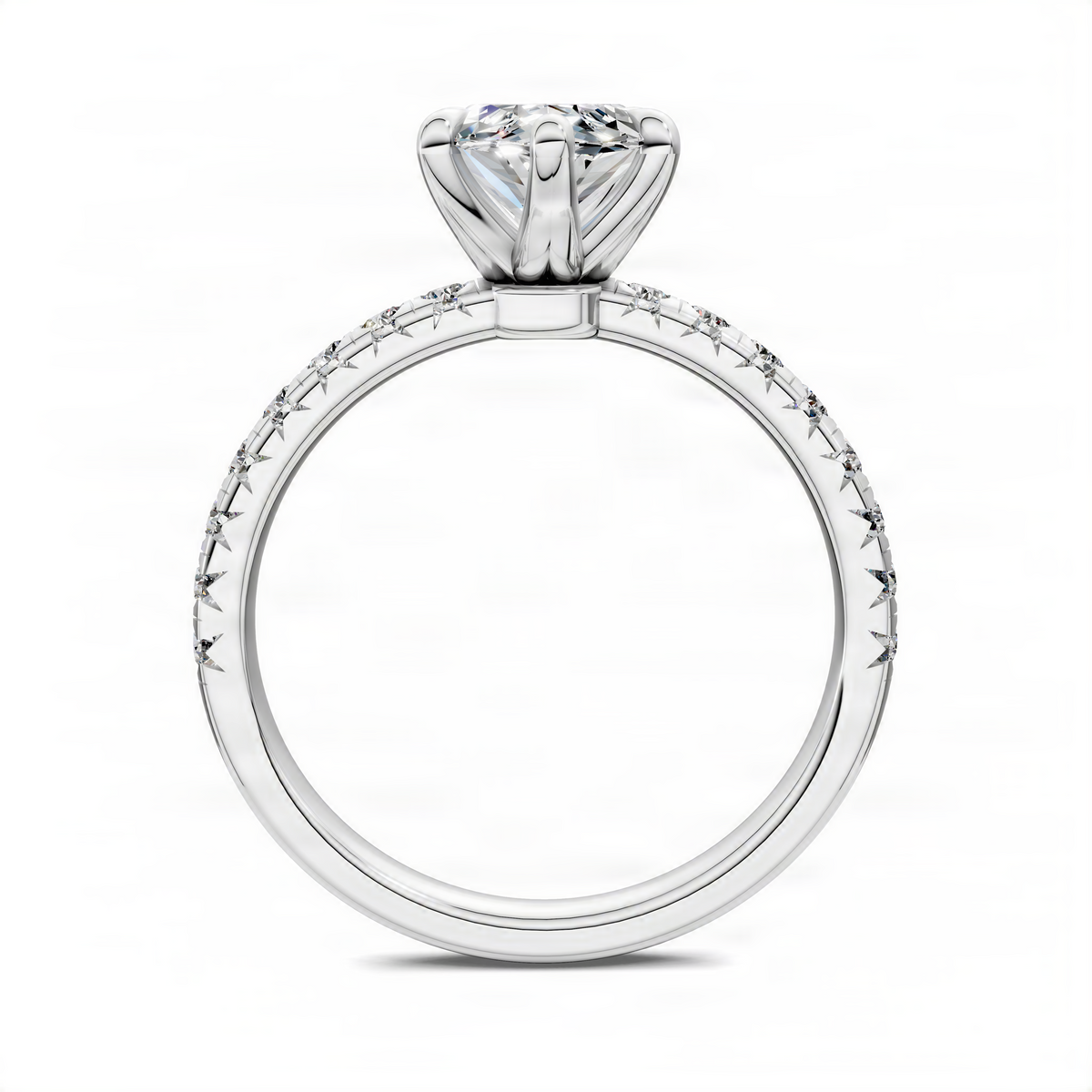 Marquise scalloped pavé ring, side view