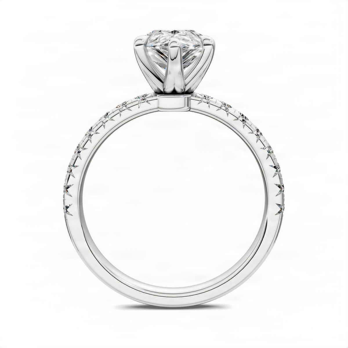 Opes pear pavé ring with scalloped band in white metal