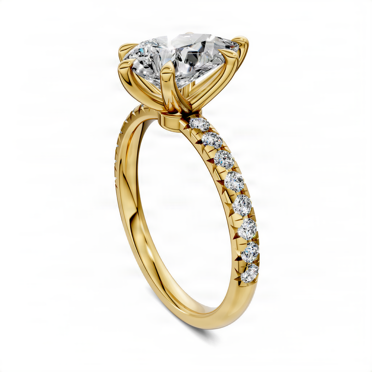 Yellow gold pear scalloped pavé ring with pear-cut center stone