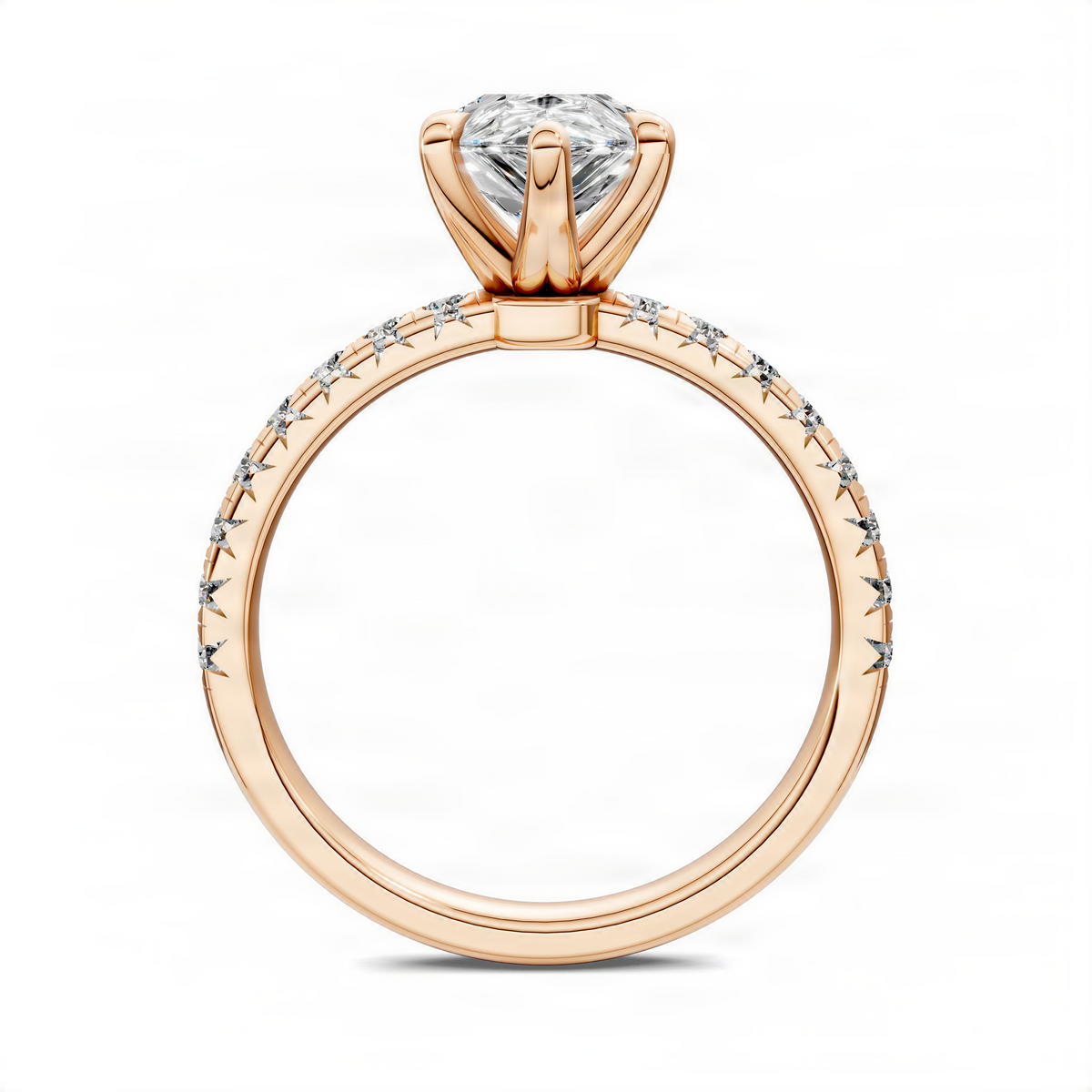 Pear-cut pavé ring in gold with prong-set center stone