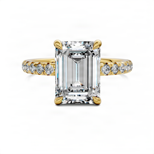 Opes emerald-cut pavé ring in yellow gold with a large rectangular center stone