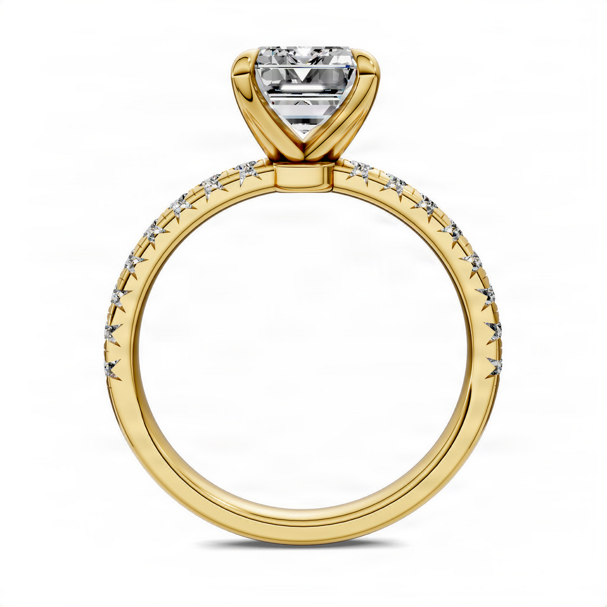 Opes emerald-cut pavé ring in yellow gold with prong-set center stone