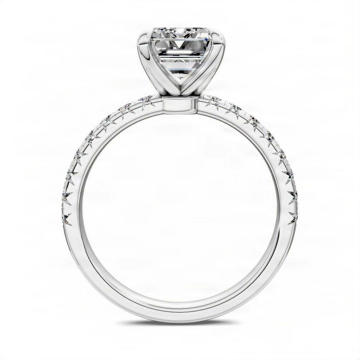 Opes emerald-cut pavé ring in white metal with scalloped shoulders