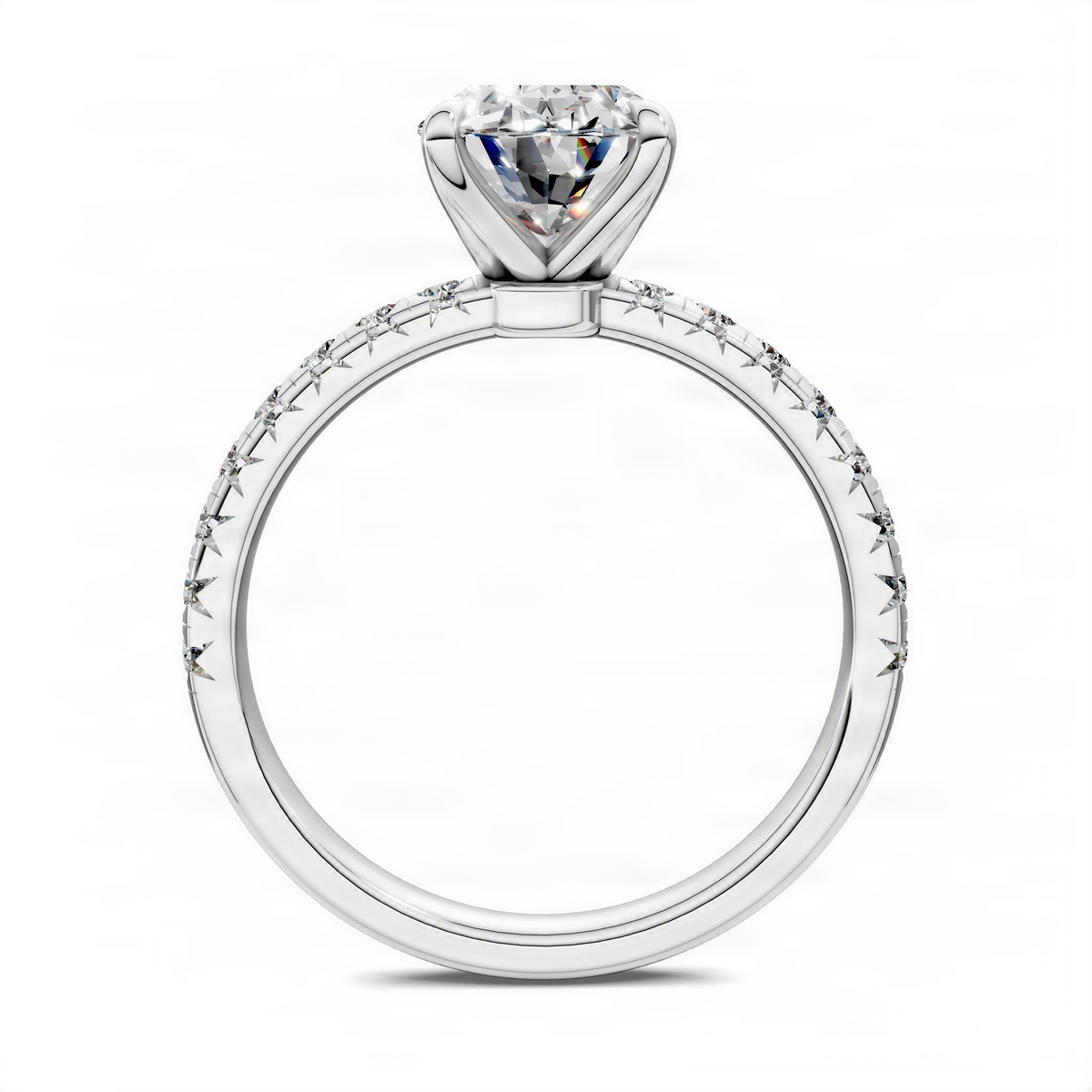 Oval scalloped pavé ring with a large oval center stone