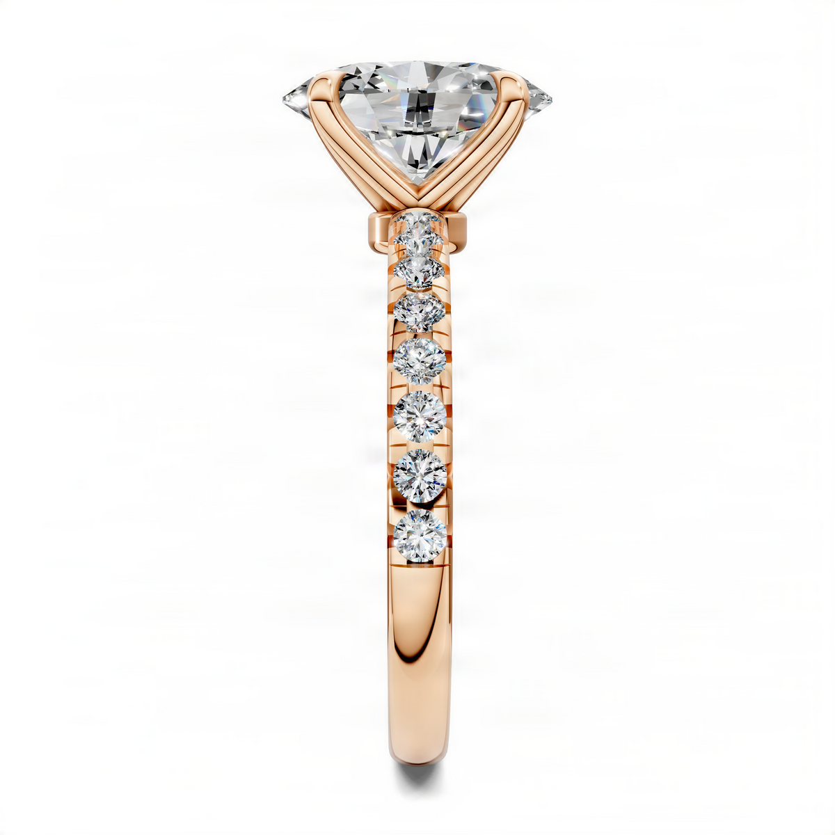 Rose gold oval pavé ring with oval center stone and round pavé band