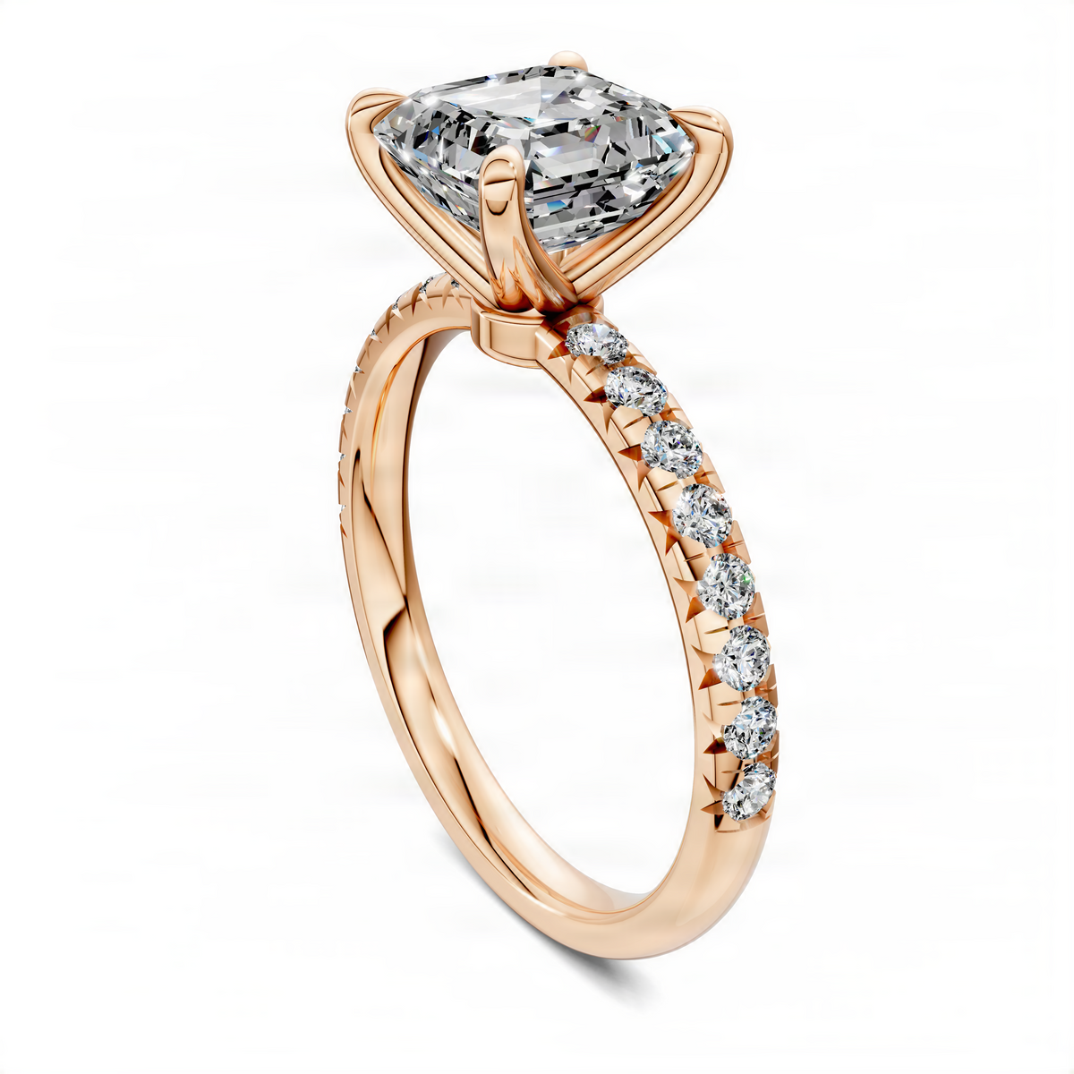 Opes scalloped pavé ring with clear oval center stone in rose gold
