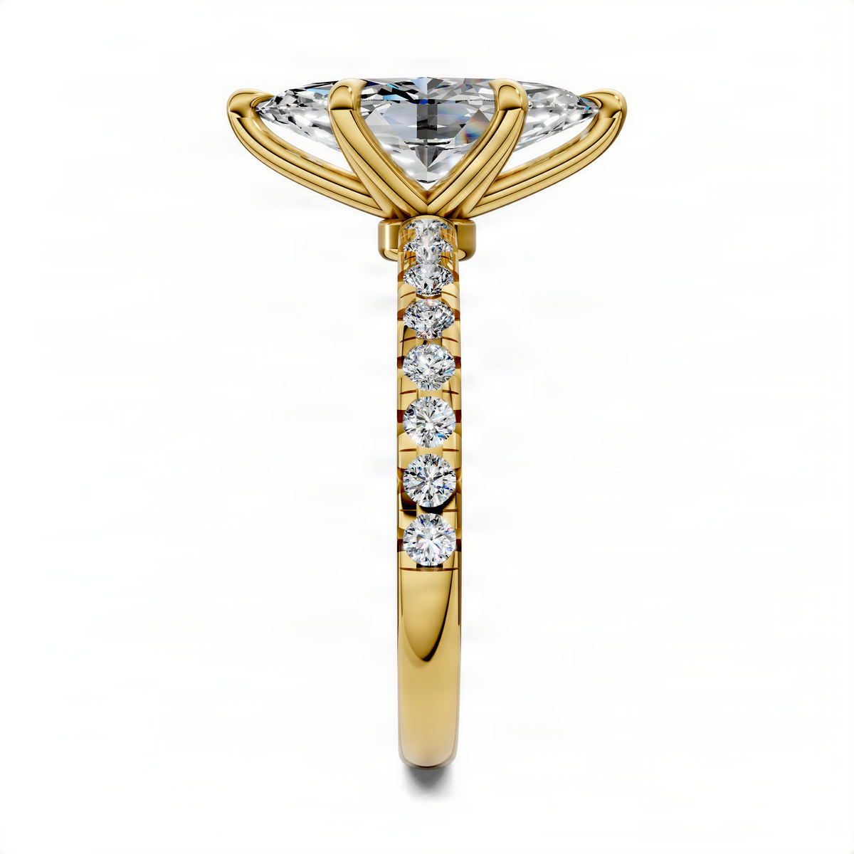 Yellow gold pavé ring with a large center diamond