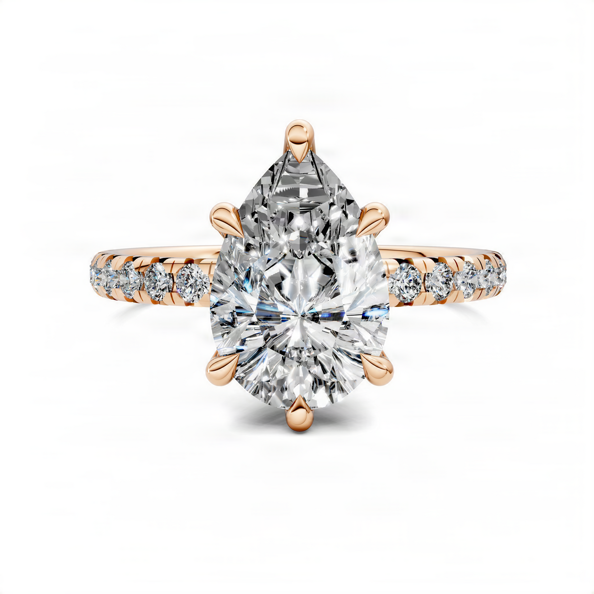 Scalloped pavé ring with oval-cut center stone in rose gold