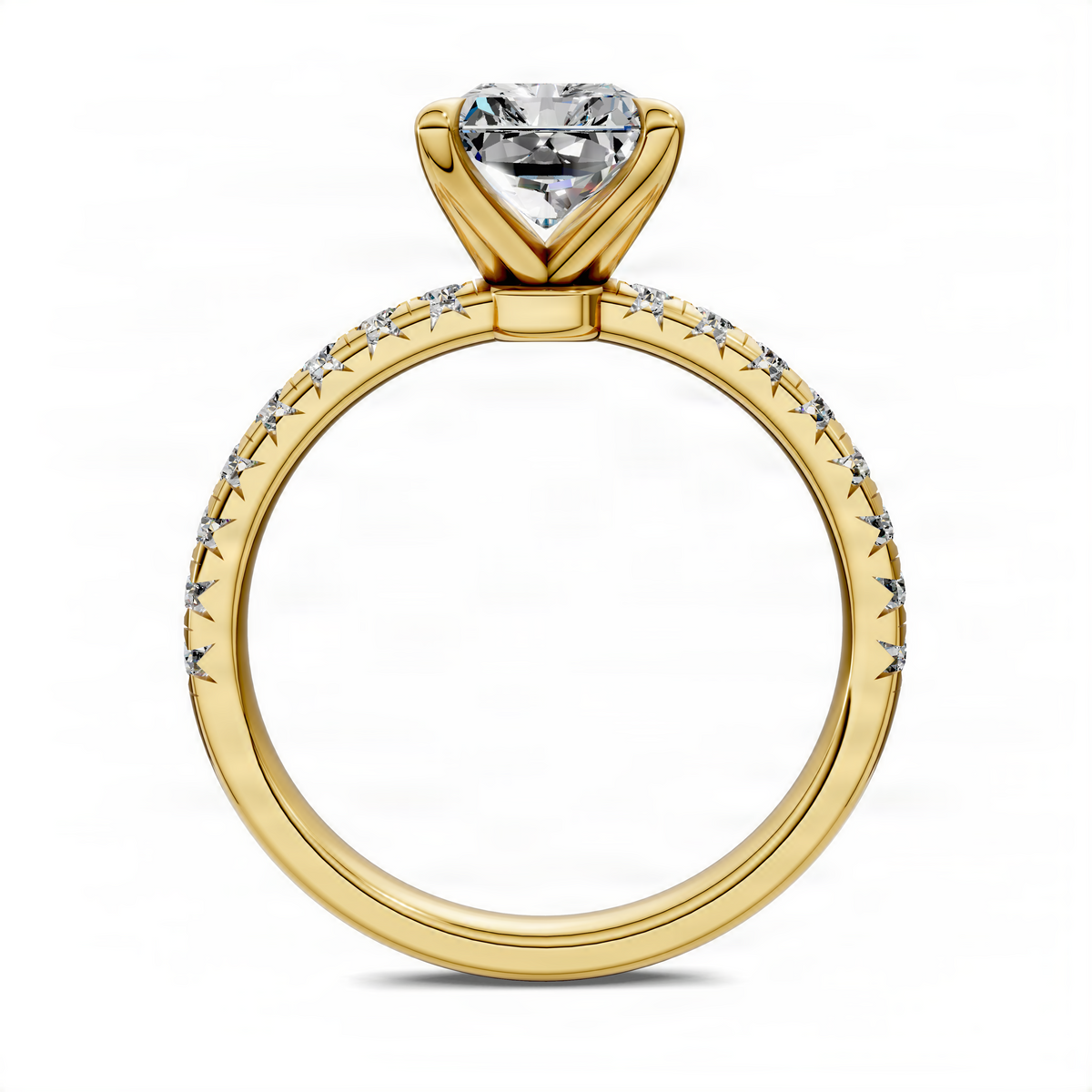 Opes scalloped pavé ring in yellow gold with solitaire center stone
