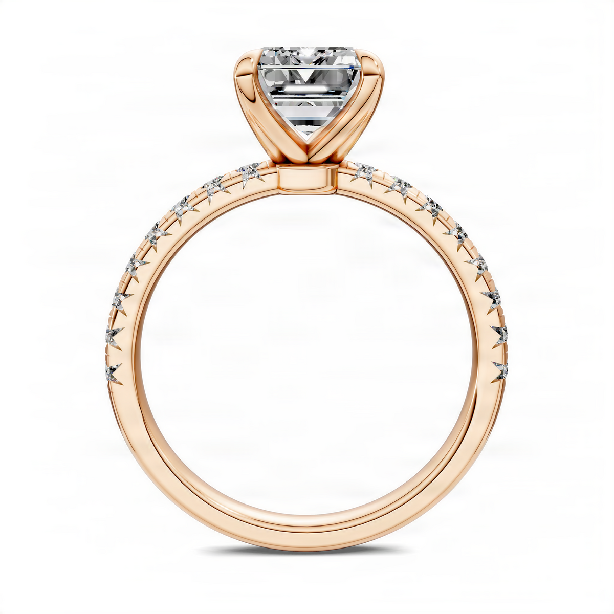 Scalloped pavé ring with center stone and slim gold band