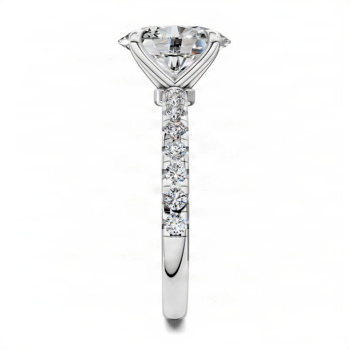 Opes scalloped pavé ring in white gold with round center stone