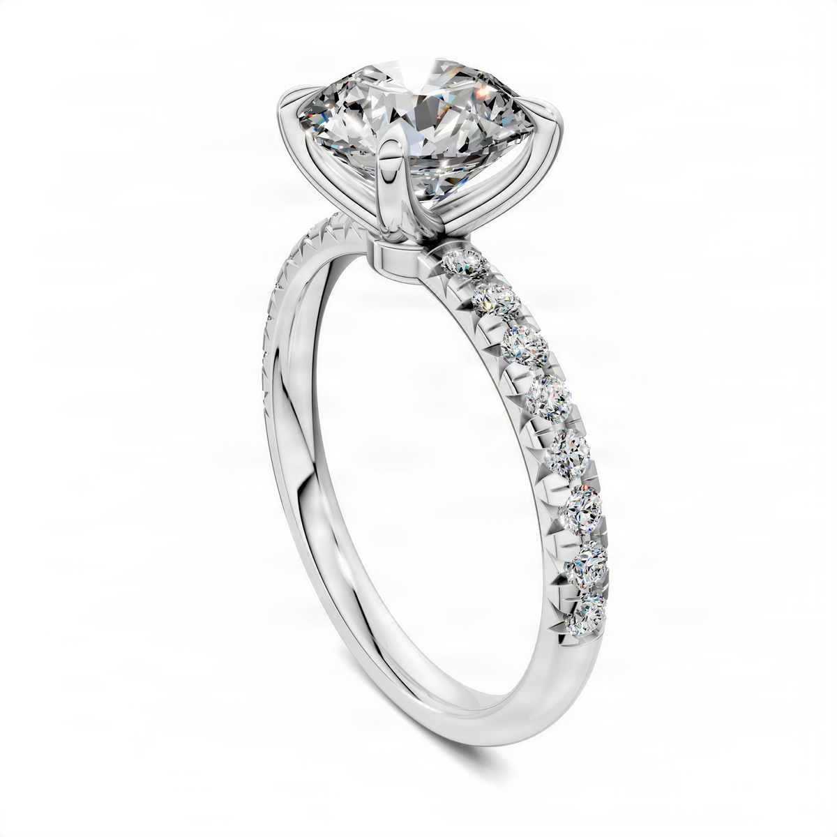 Opes scalloped pavé ring with round center stone and pavé band