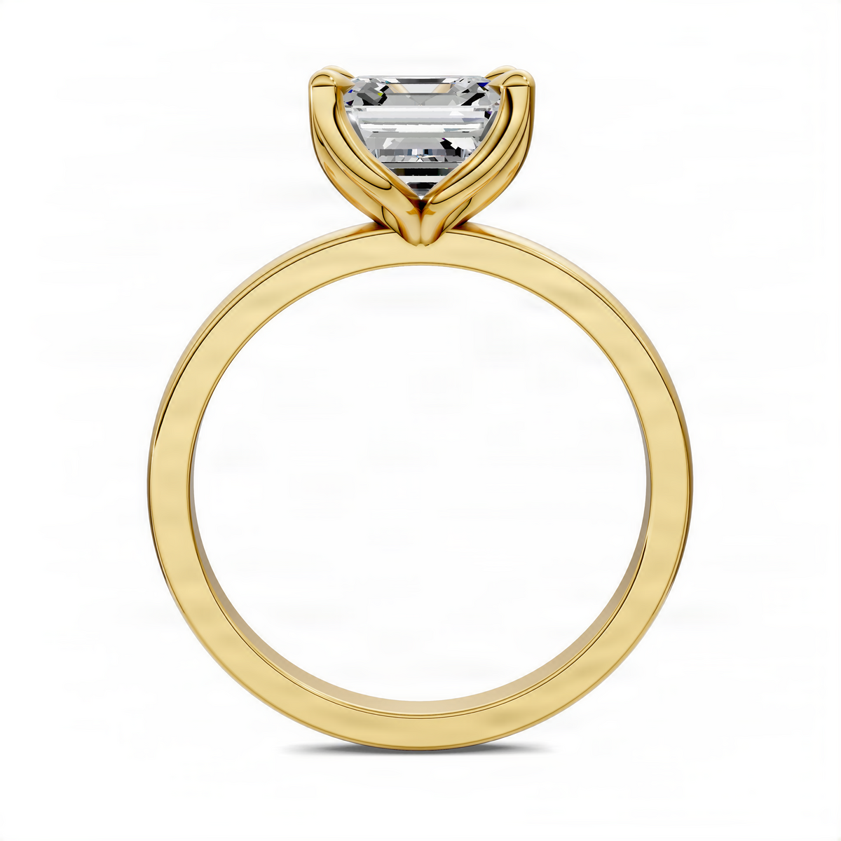 Yellow gold petite floral basket ring with square clear center gemstone and curved band
