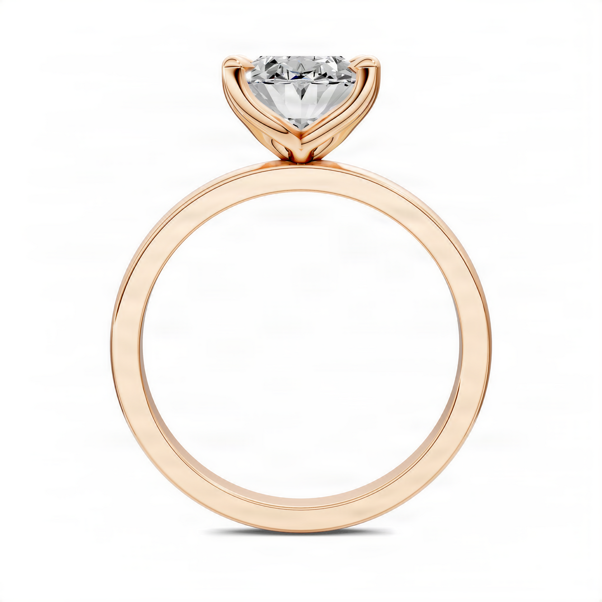 Rose gold oval gemstone ring top view with heart-like prong setting