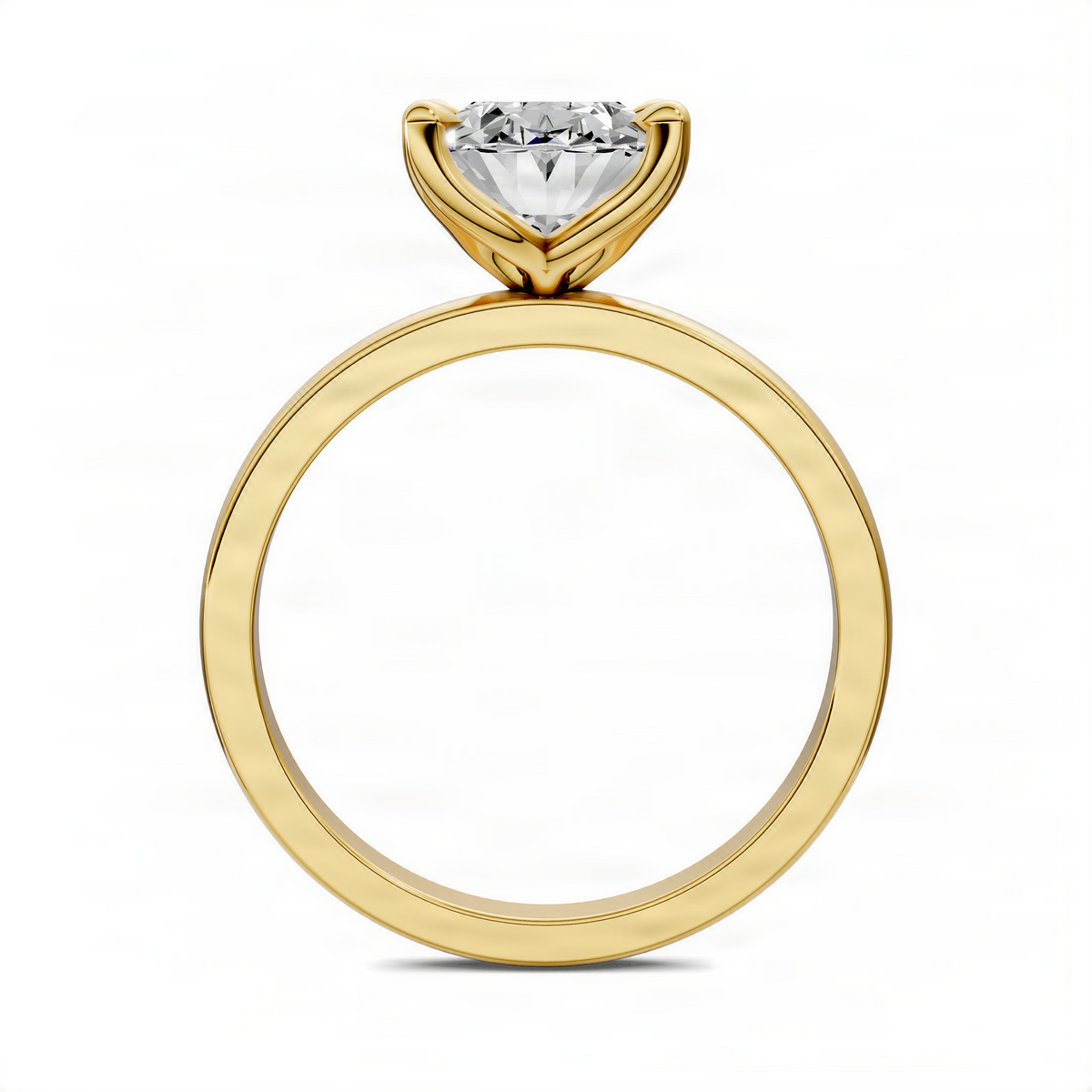 Yellow gold oval gemstone ring top view with sculpted prong setting