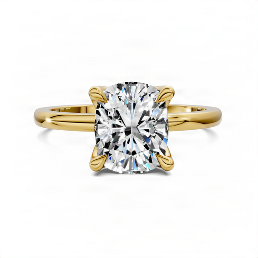 Gold-tone cushion-cut gemstone ring with floral basket setting and polished band