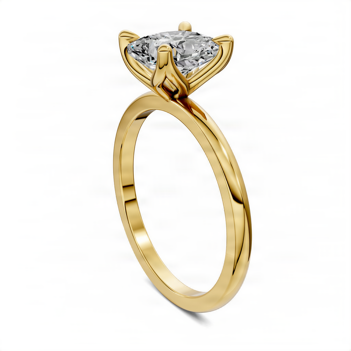 Gold-tone ring with cushion-cut gemstone in a basket-style floral setting