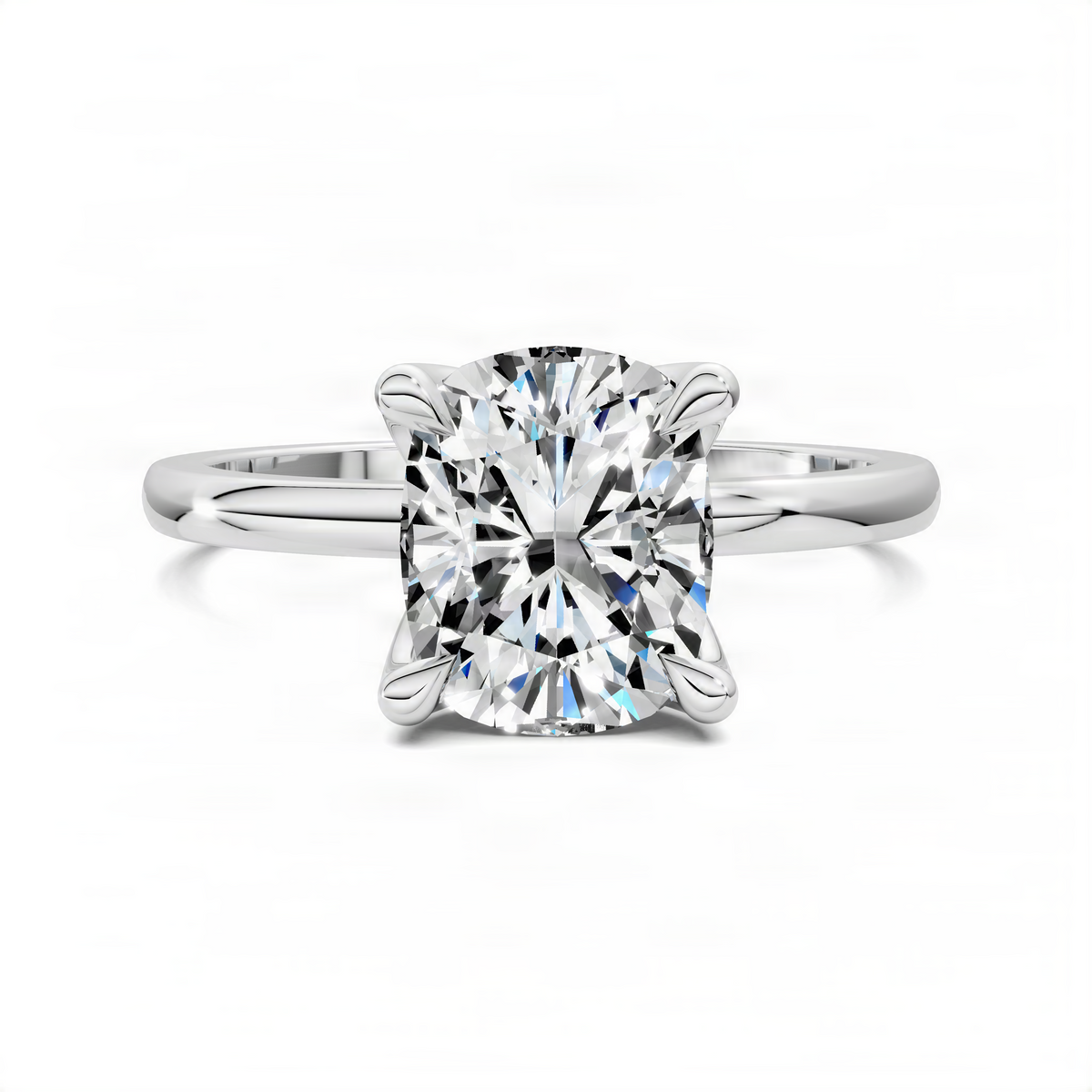 Silver-tone cushion-cut gemstone ring with floral basket setting and polished band