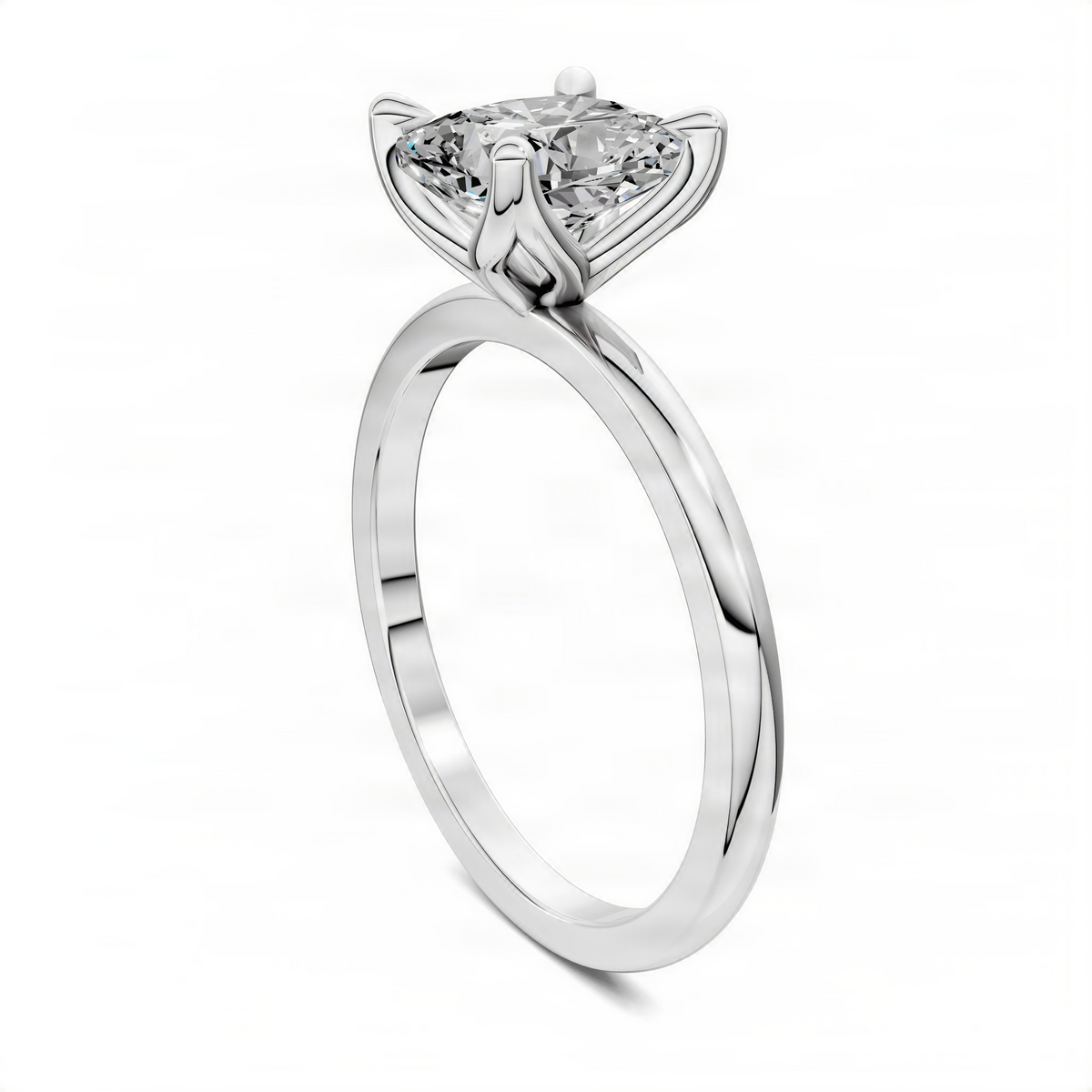 Silver-tone ring with cushion-cut gemstone and sculpted basket prongs