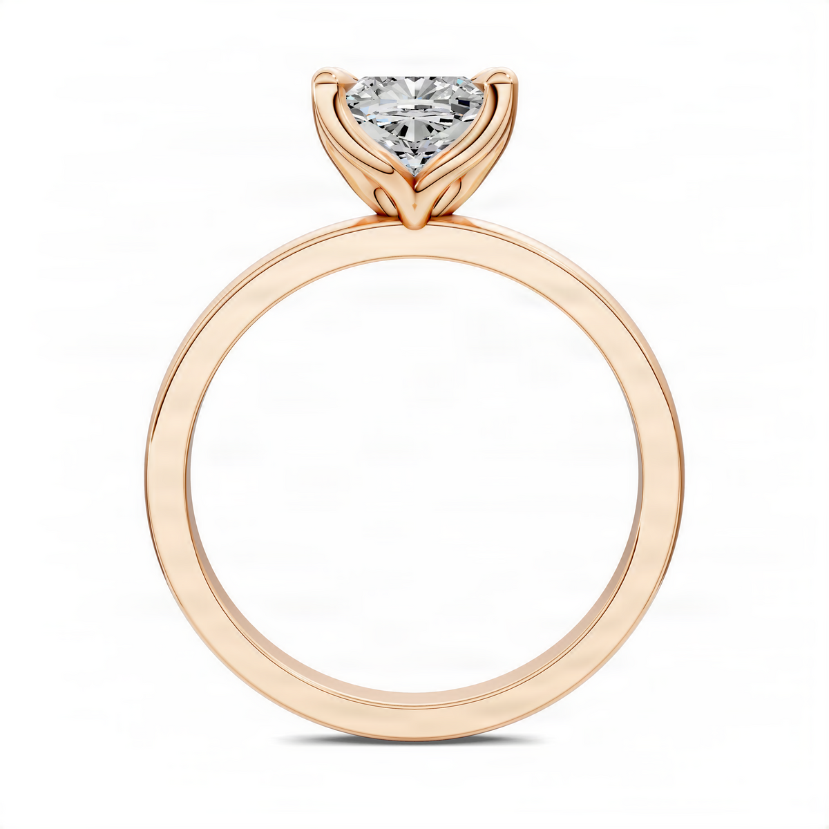 Rose-gold ring with cushion-cut gemstone in basket-style floral setting