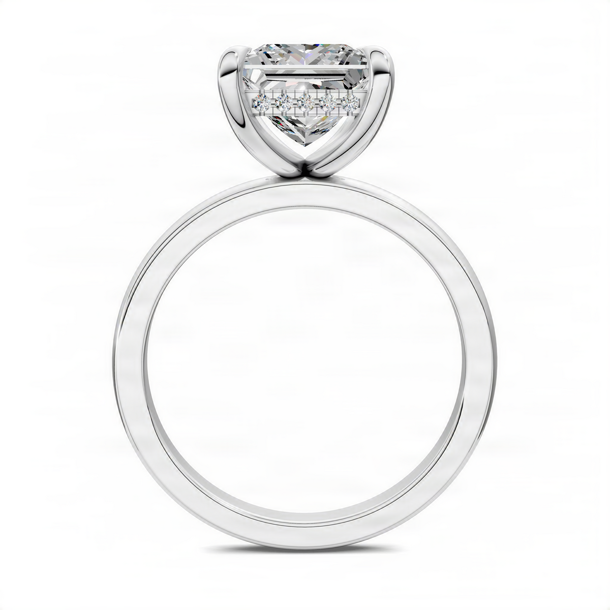 Princess cut diamond ring with white gold band and white gold bezel prongs