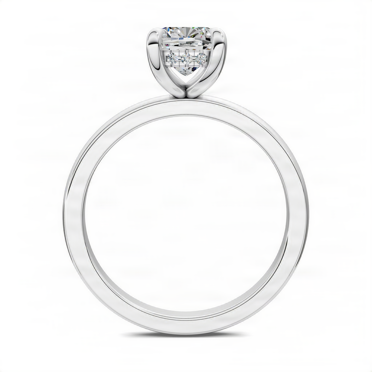 Oval mixed-metal ring with clear oval center stone and white-metal band