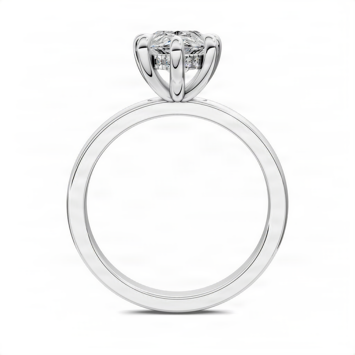 White-metal engagement ring with oval halo and prong-set center diamond