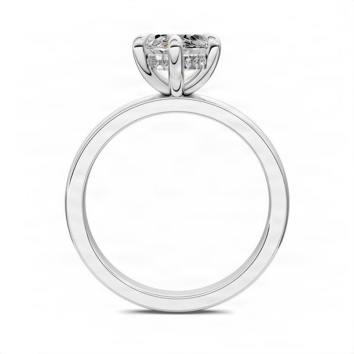 Marquise diamond ring with halo, white-gold band and gleaming top setting