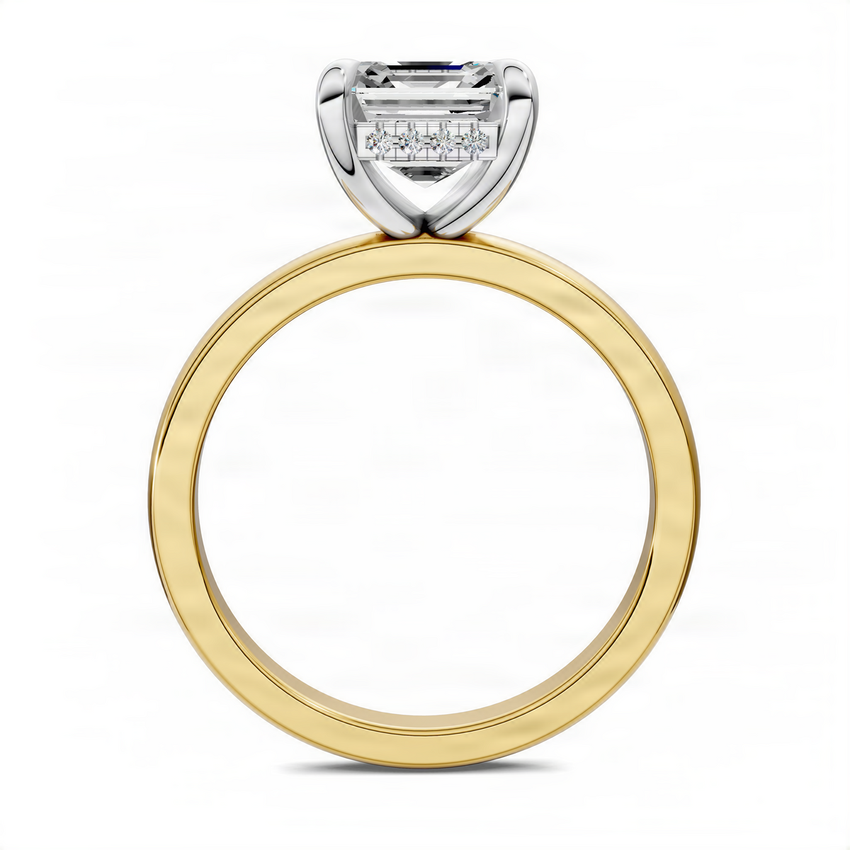 Mixed metal Asscher ring with yellow gold band and white gold setting