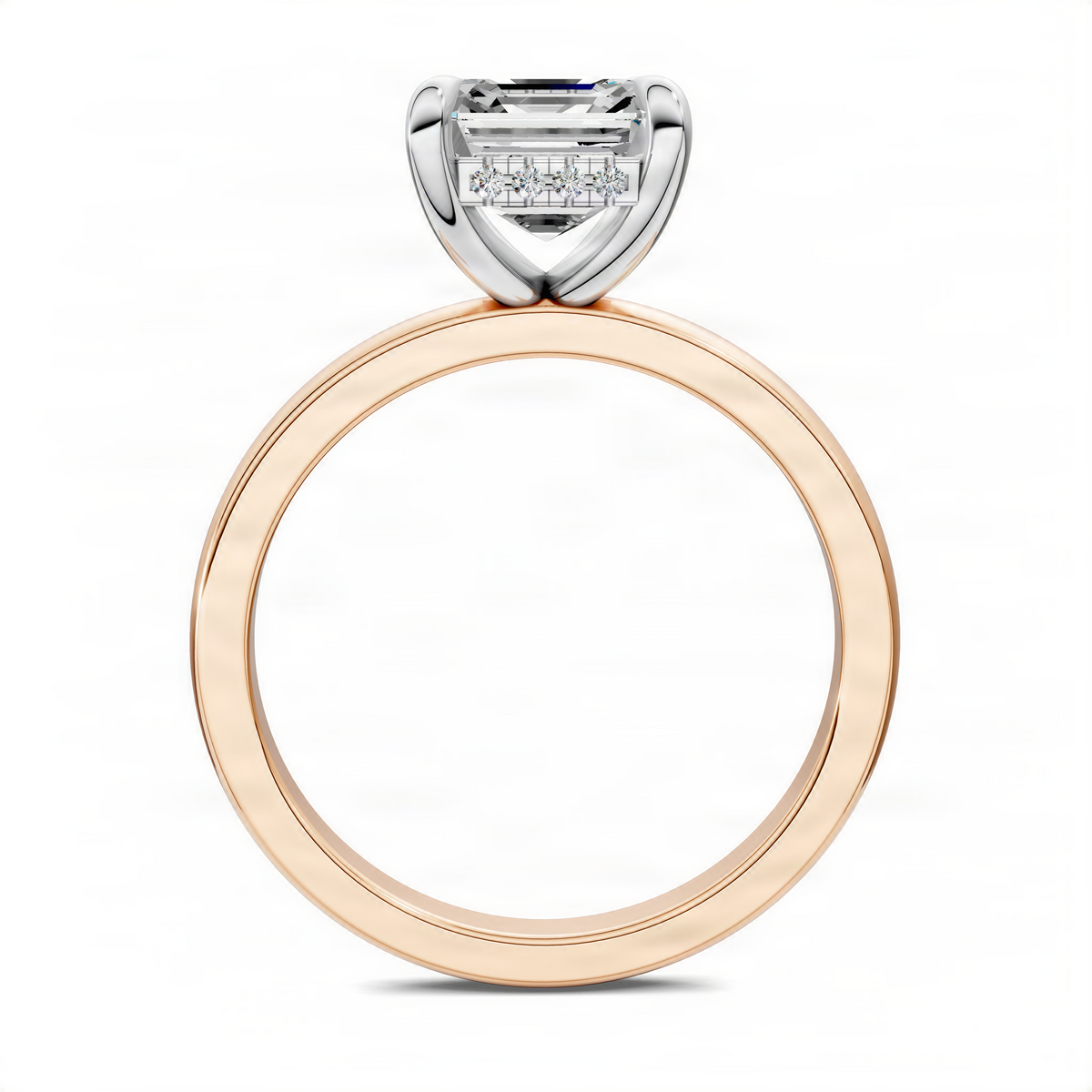 Mixed metal asscher-cut diamond ring with white top and rose-gold band