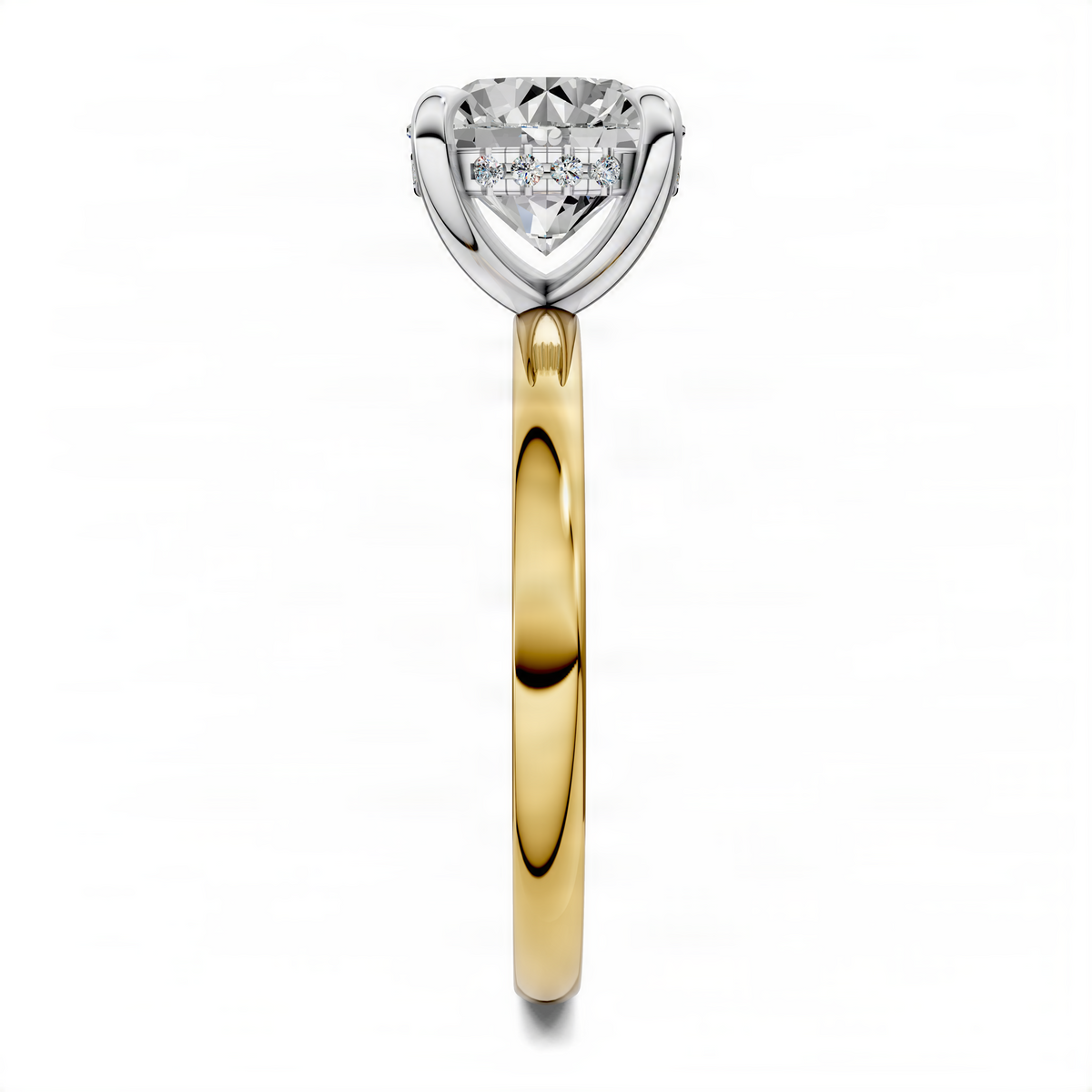 Mixed metal ring with yellow gold band and white gold prong setting